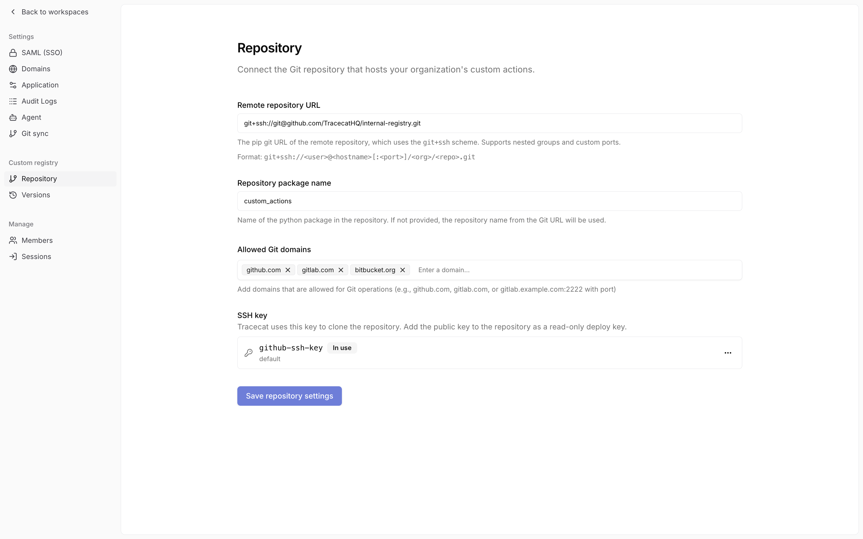 Custom registry settings