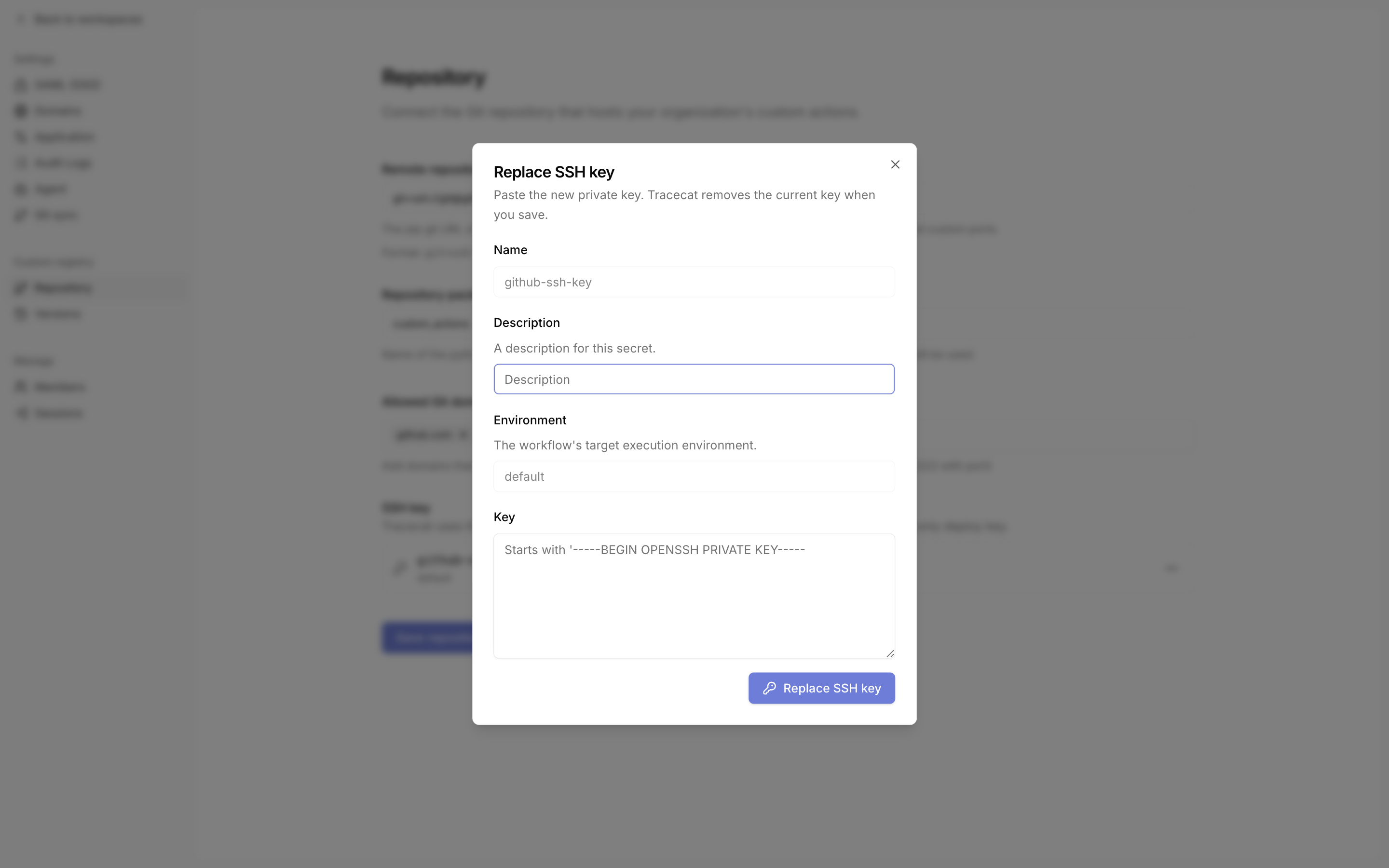 SSH key dialog