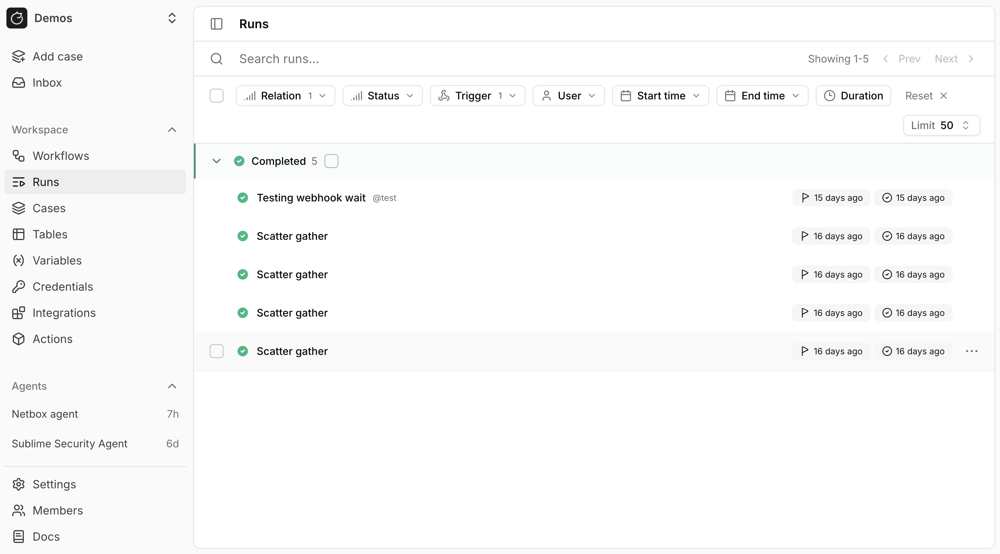 Workflow runs history