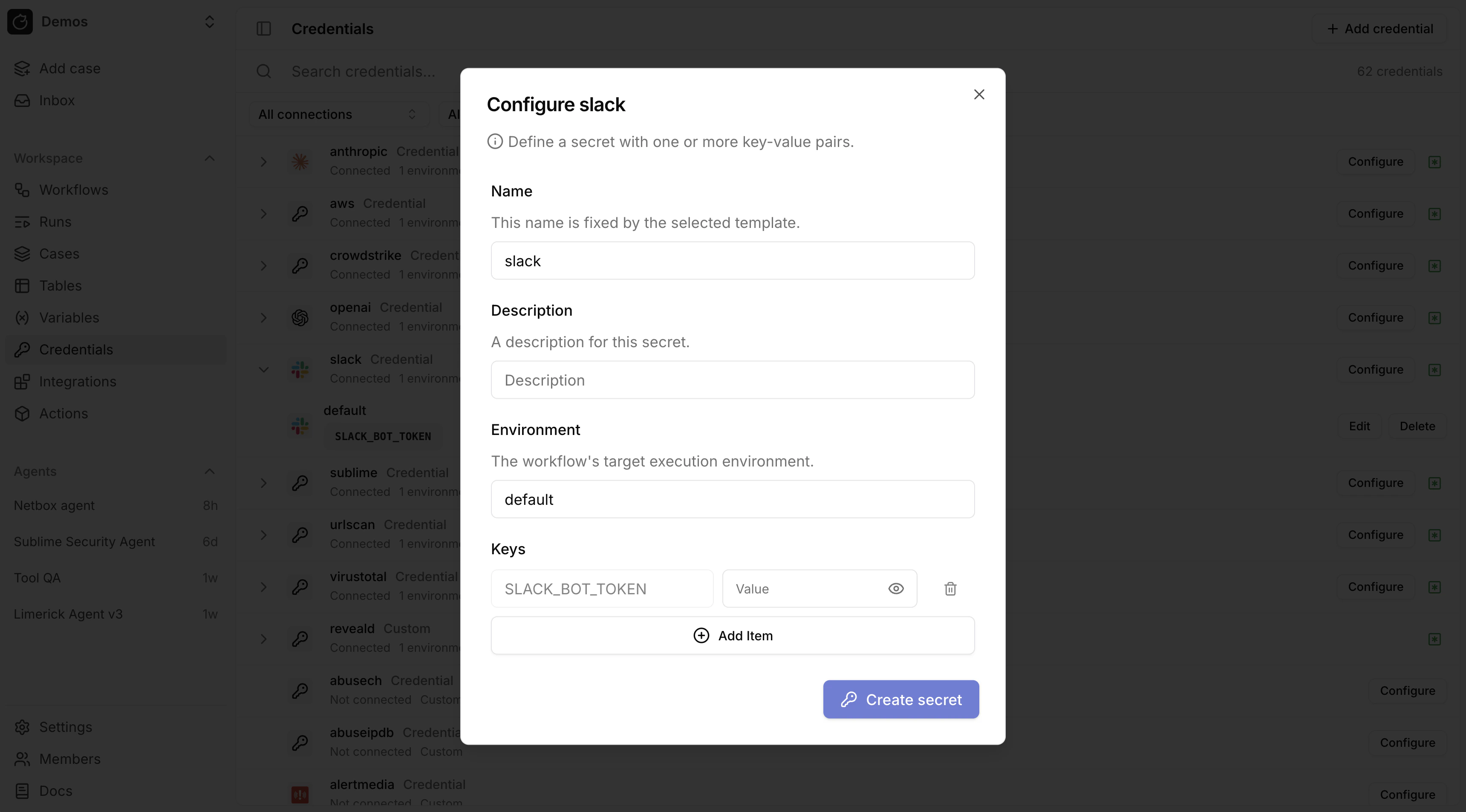 Configure Slack credential