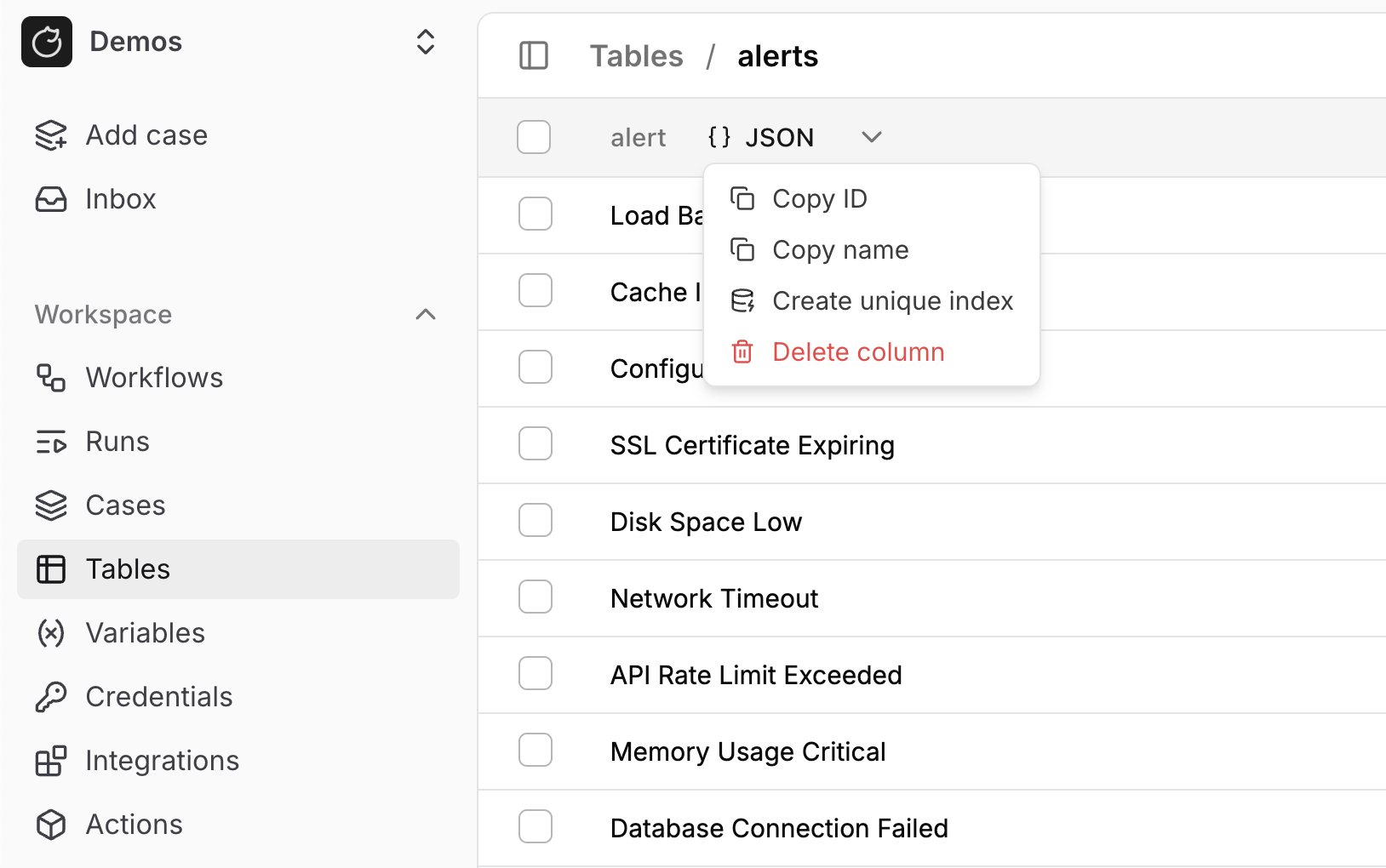Tables - Tracecat Docs