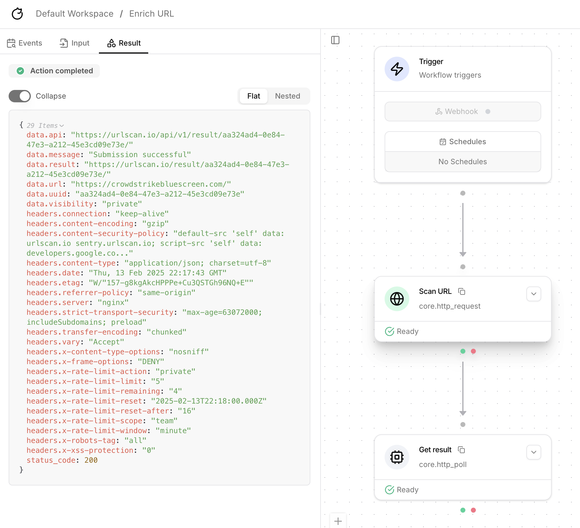 View scan URL result