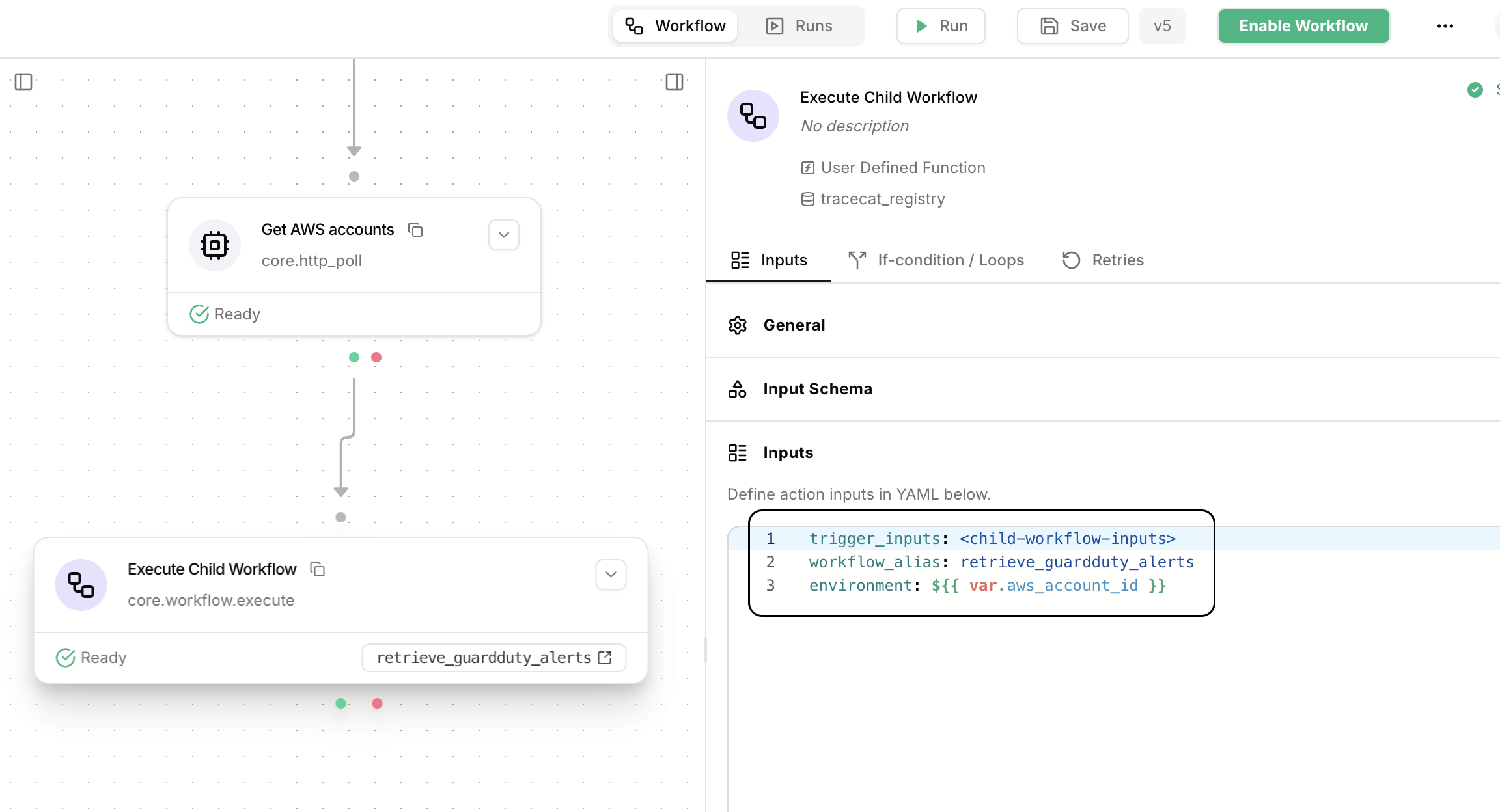 Execute child workflow with variable environment