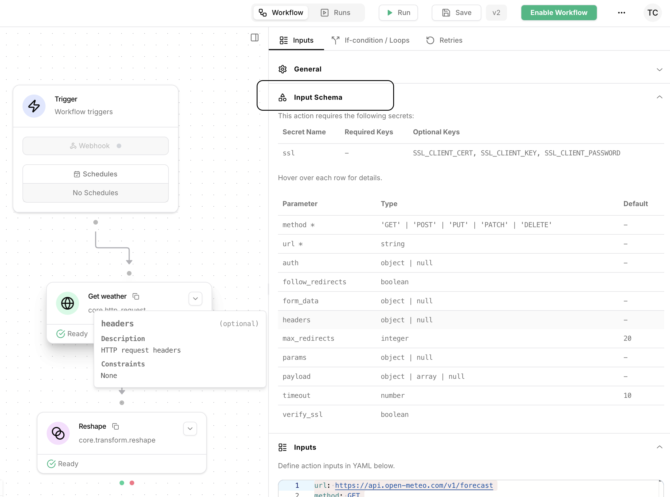 View input schema