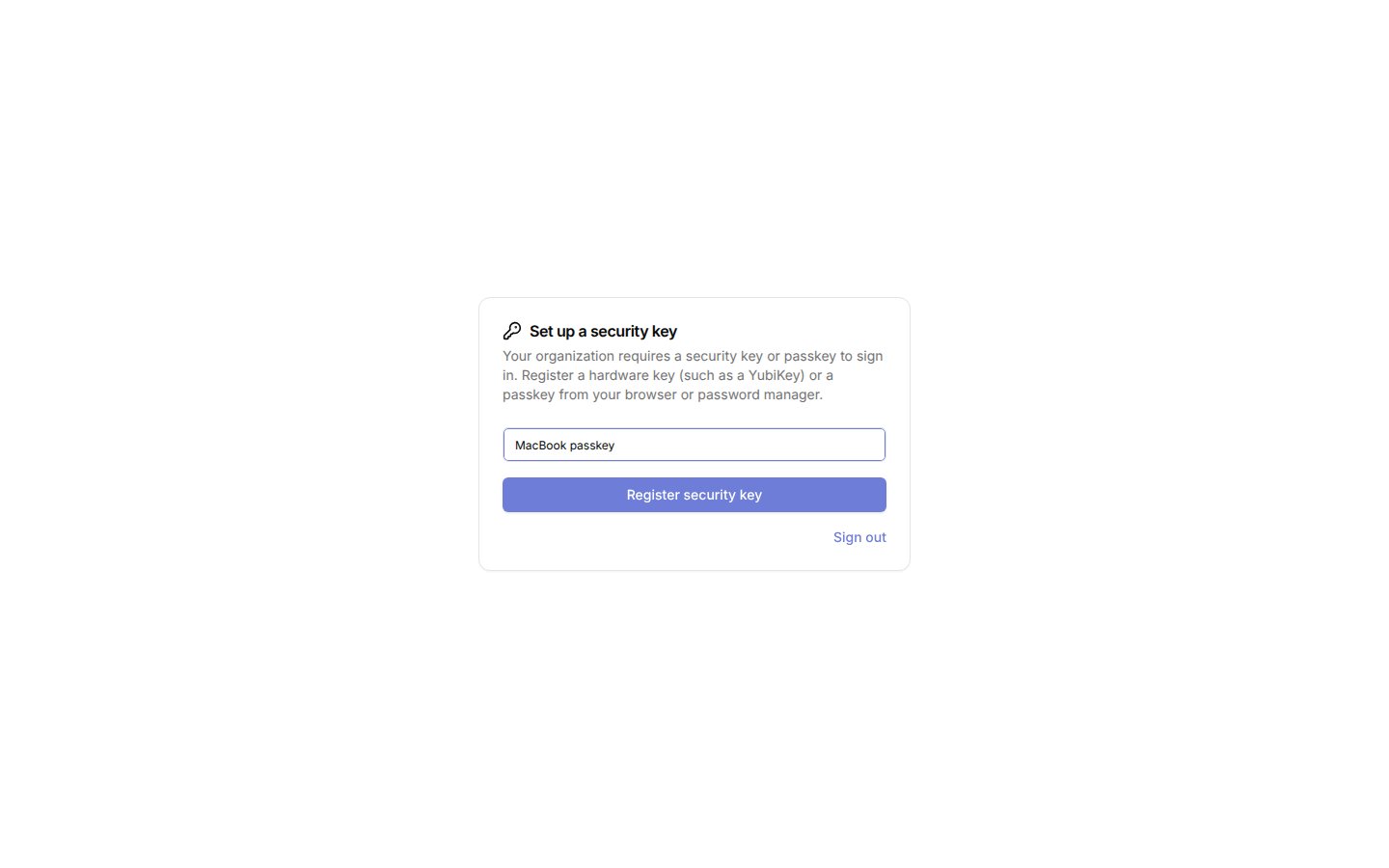 Required key registration at sign-in