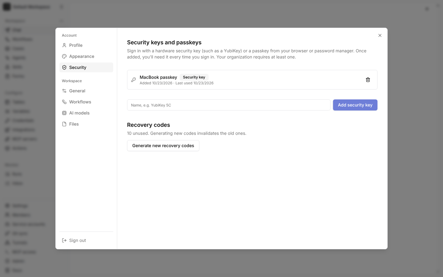Security keys and passkeys in Settings