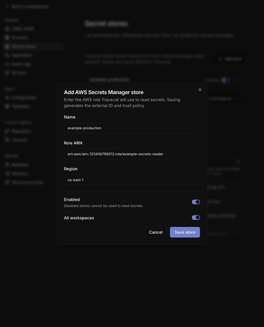 Create an AWS Secrets Manager store