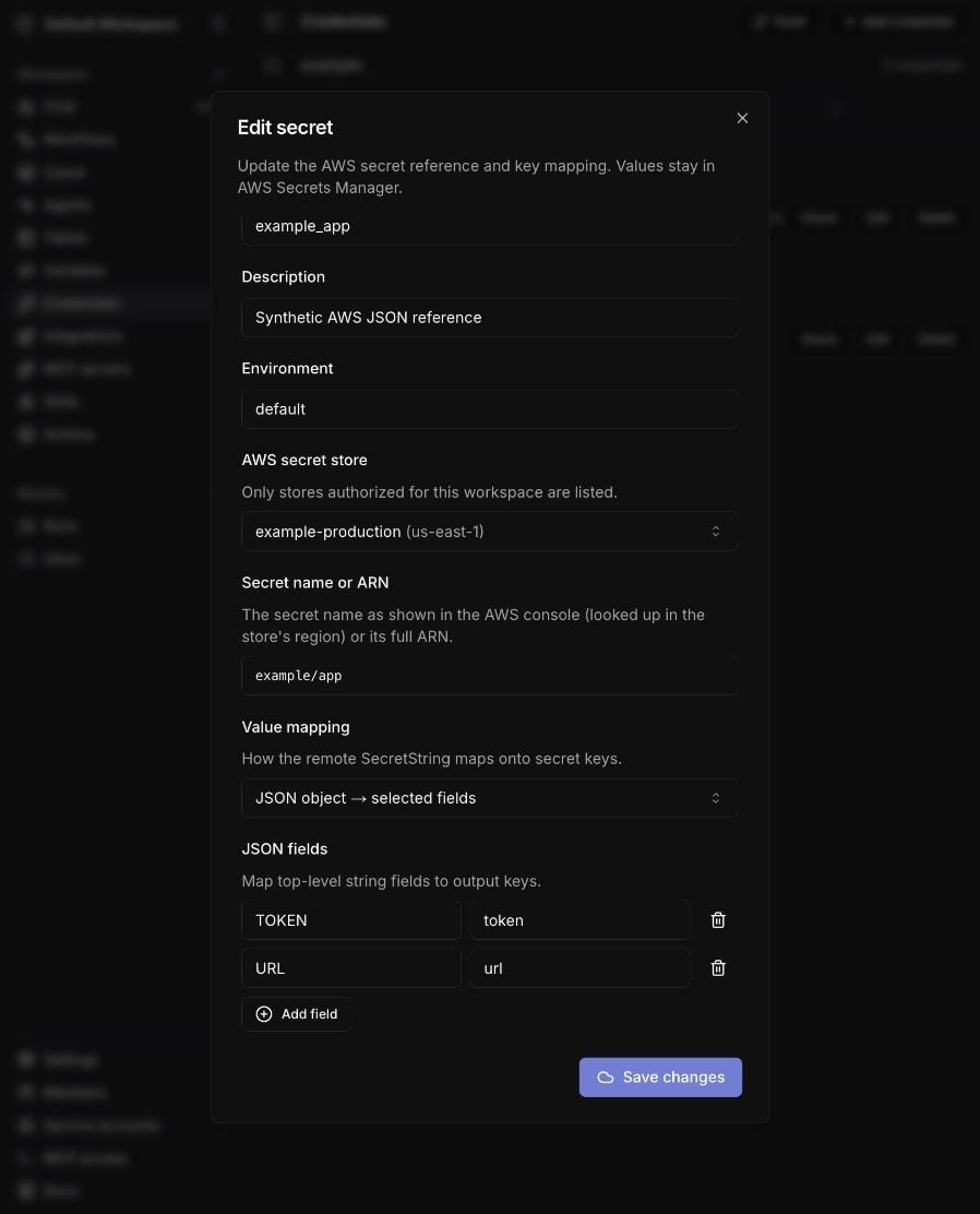 Edit an AWS secret reference and key mapping