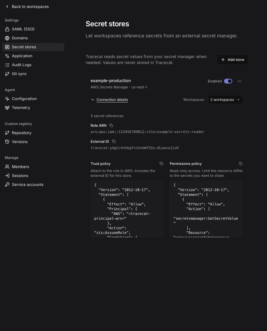 Store card with external ID, trust policy, and permissions policy