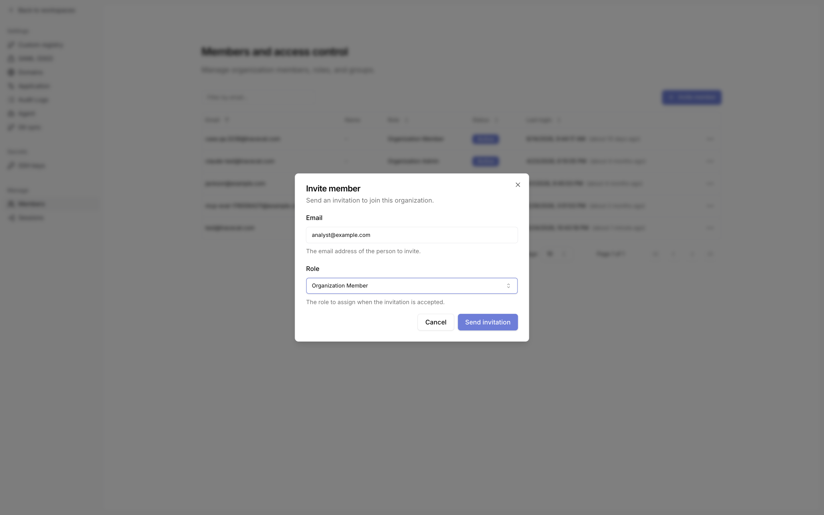 Invite member dialog