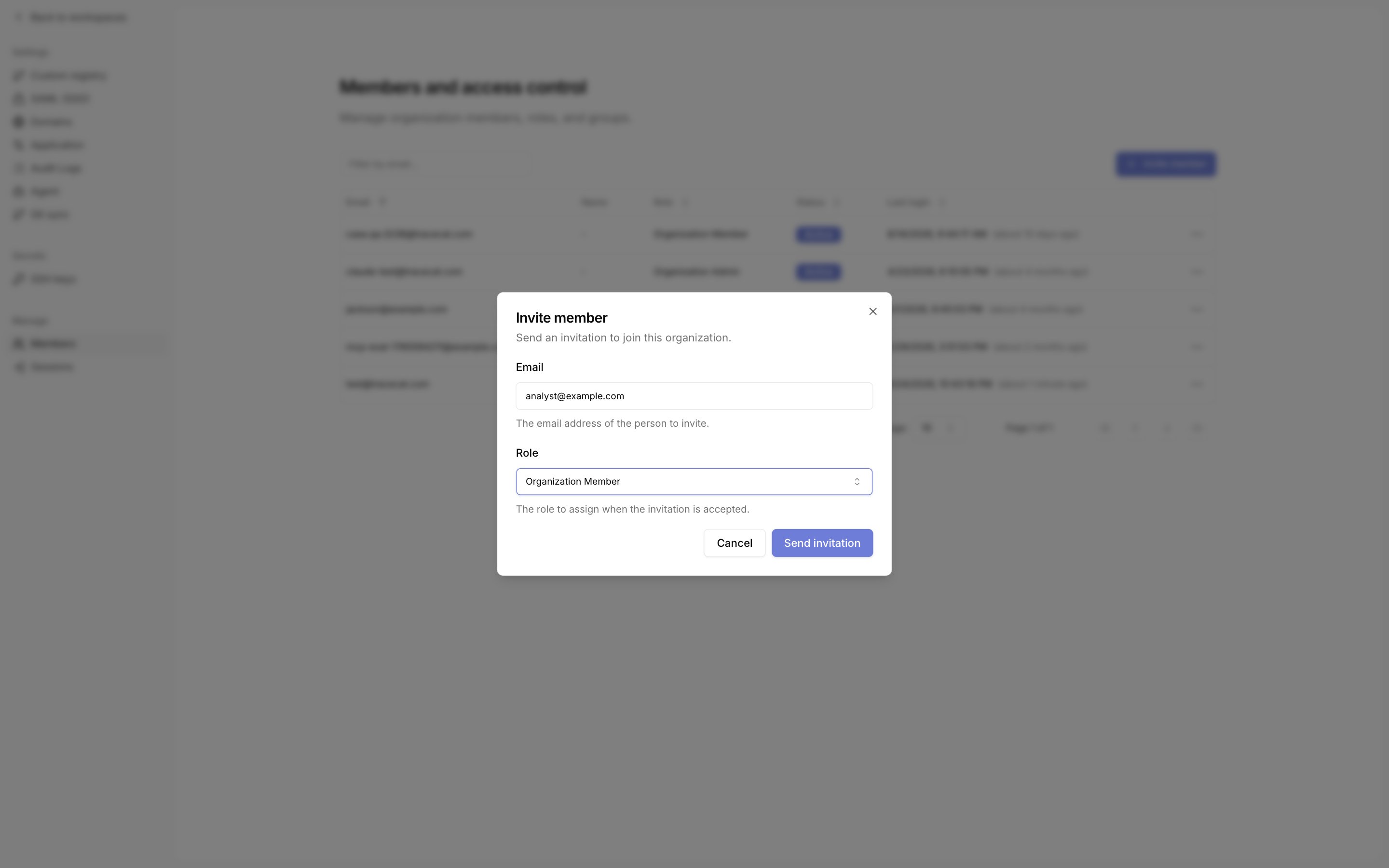Invite member dialog