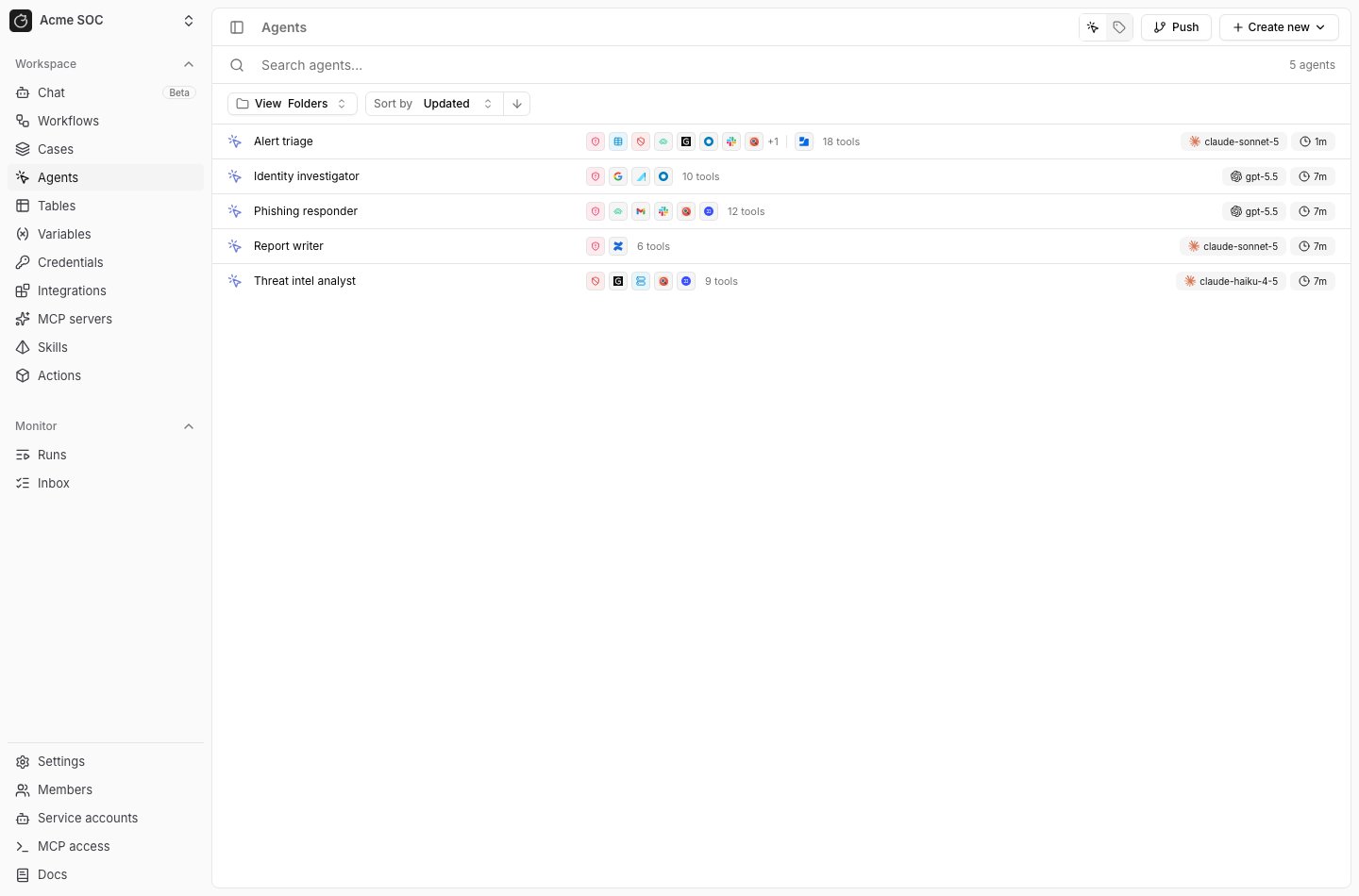 Agents page