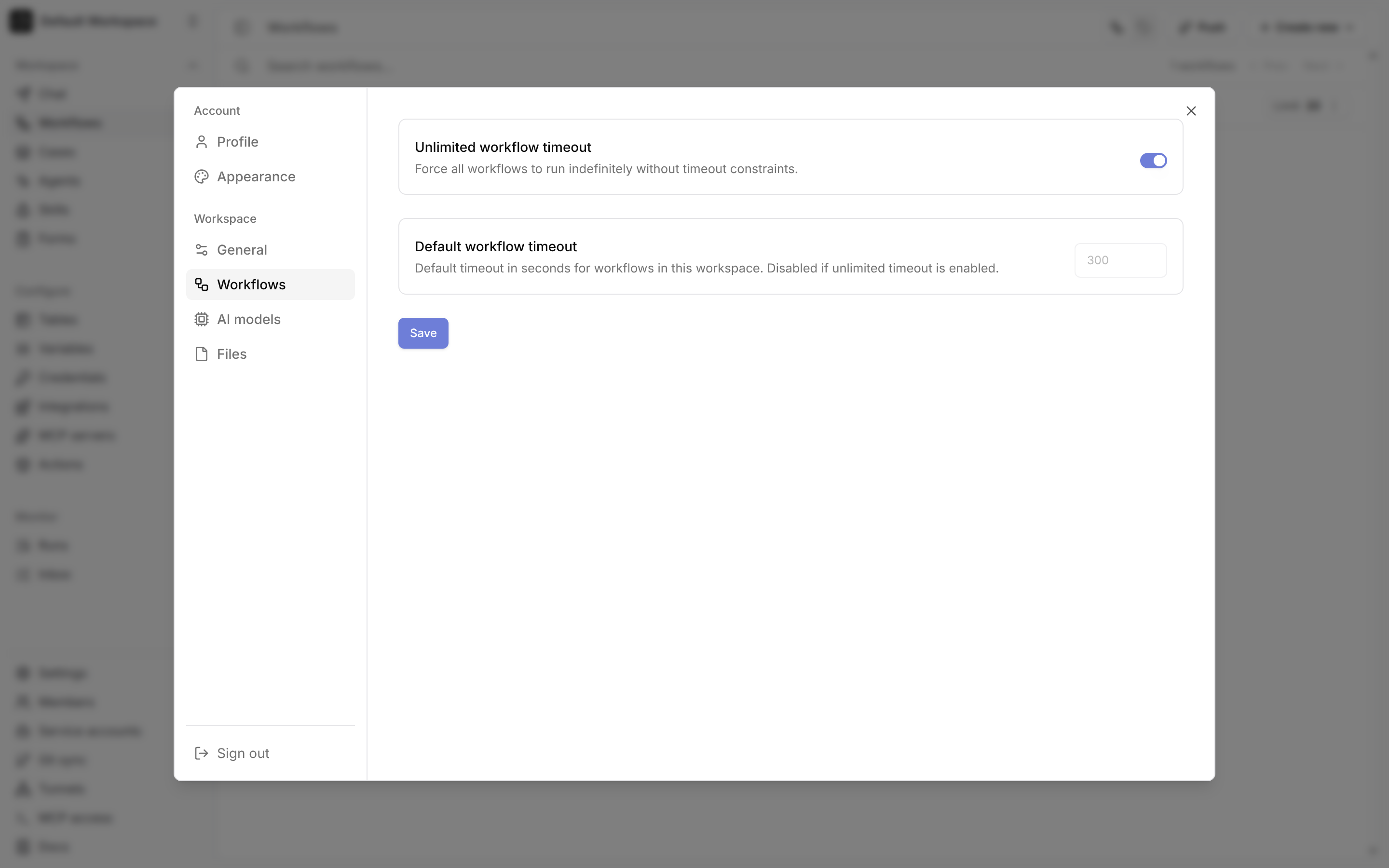 Workspace runtime settings