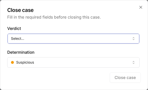 Close case dialog
