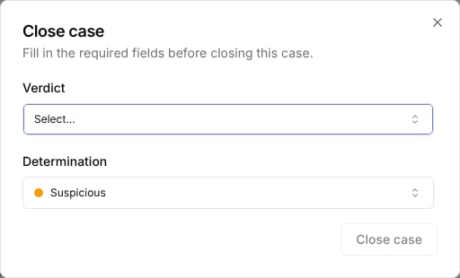 Close case dialog