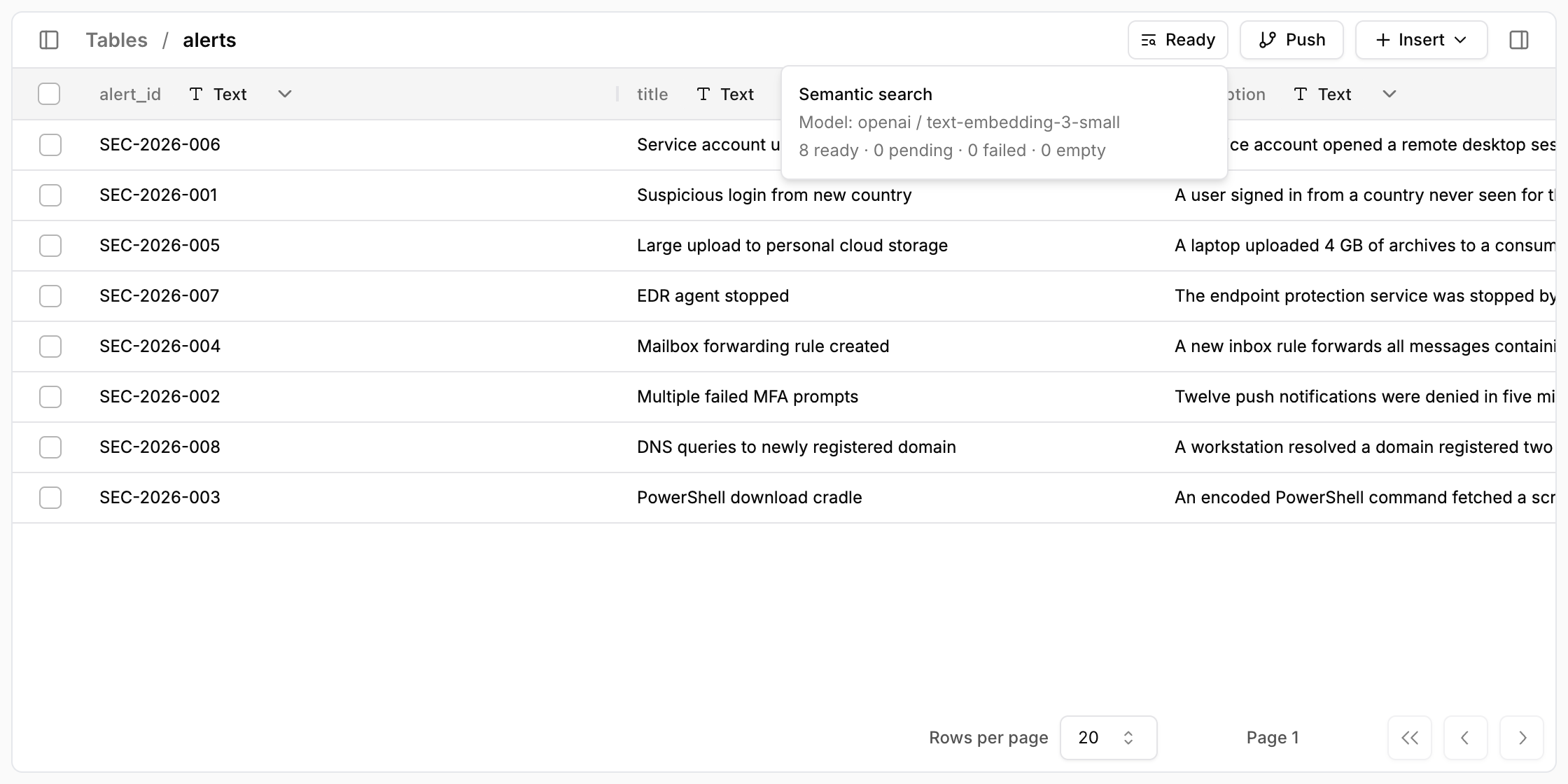 Vector search status
