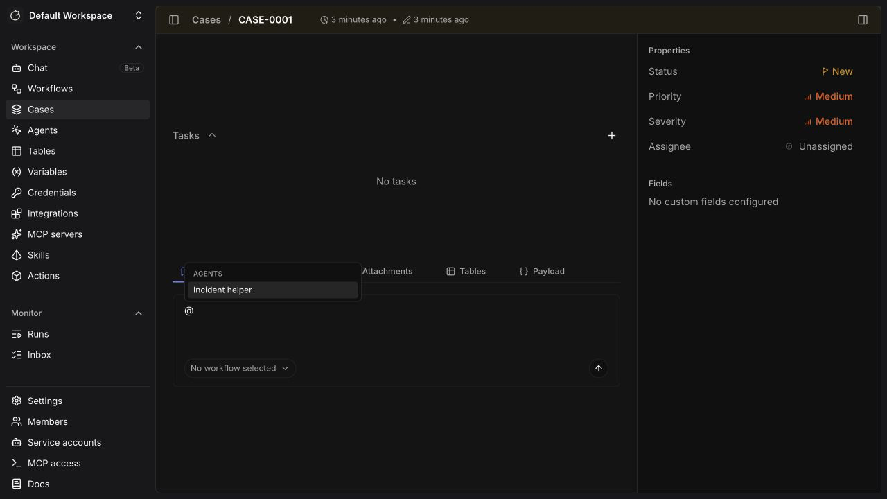 Select an agent in a case comment