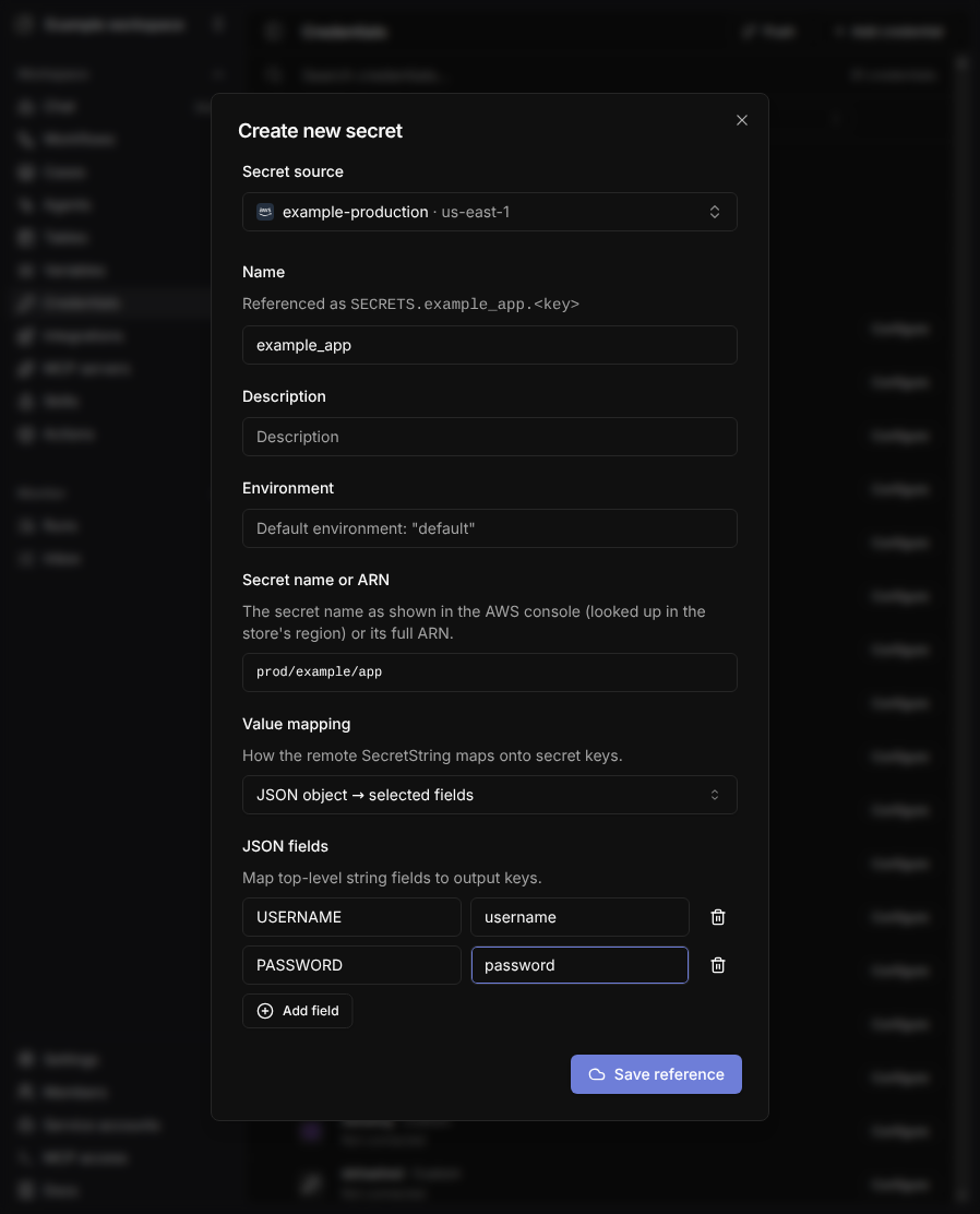 Create an AWS-backed secret with a JSON field mapping