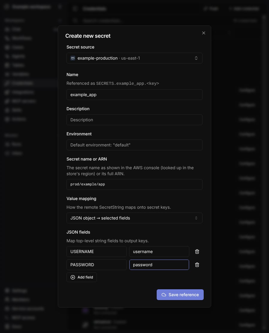 Create an AWS-backed secret with a JSON field mapping