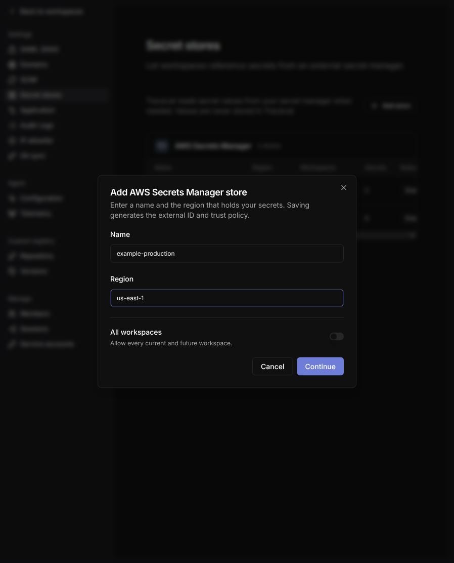 Create an AWS Secrets Manager store
