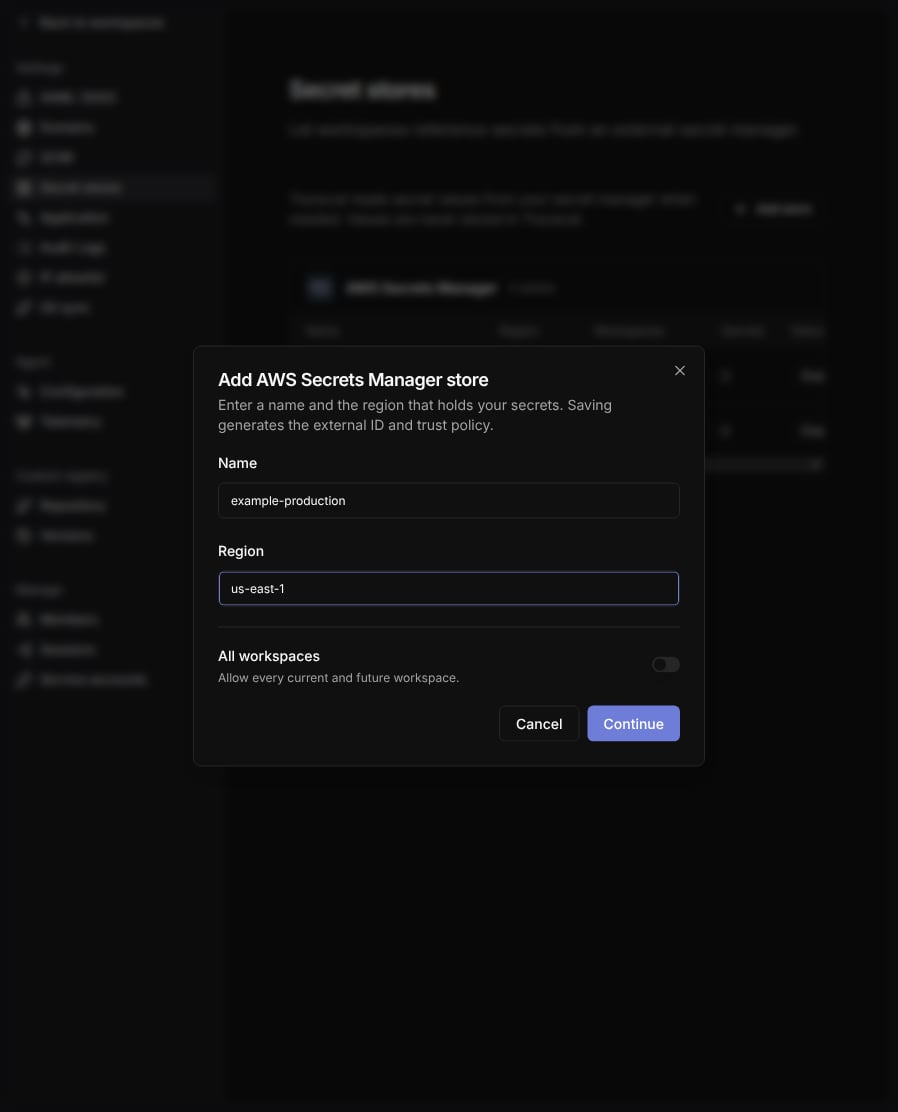 Create an AWS Secrets Manager store