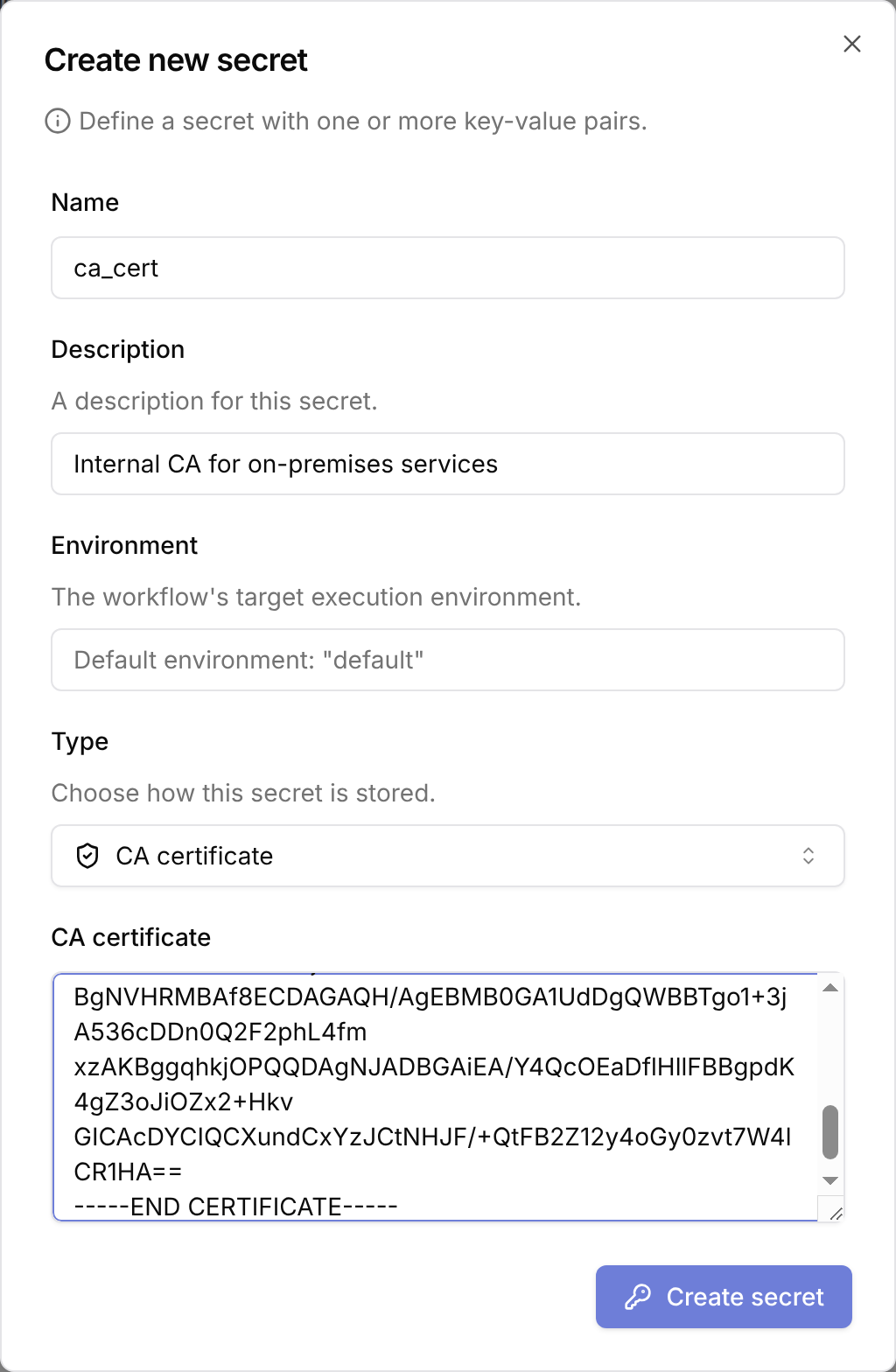 Create a CA certificate credential
