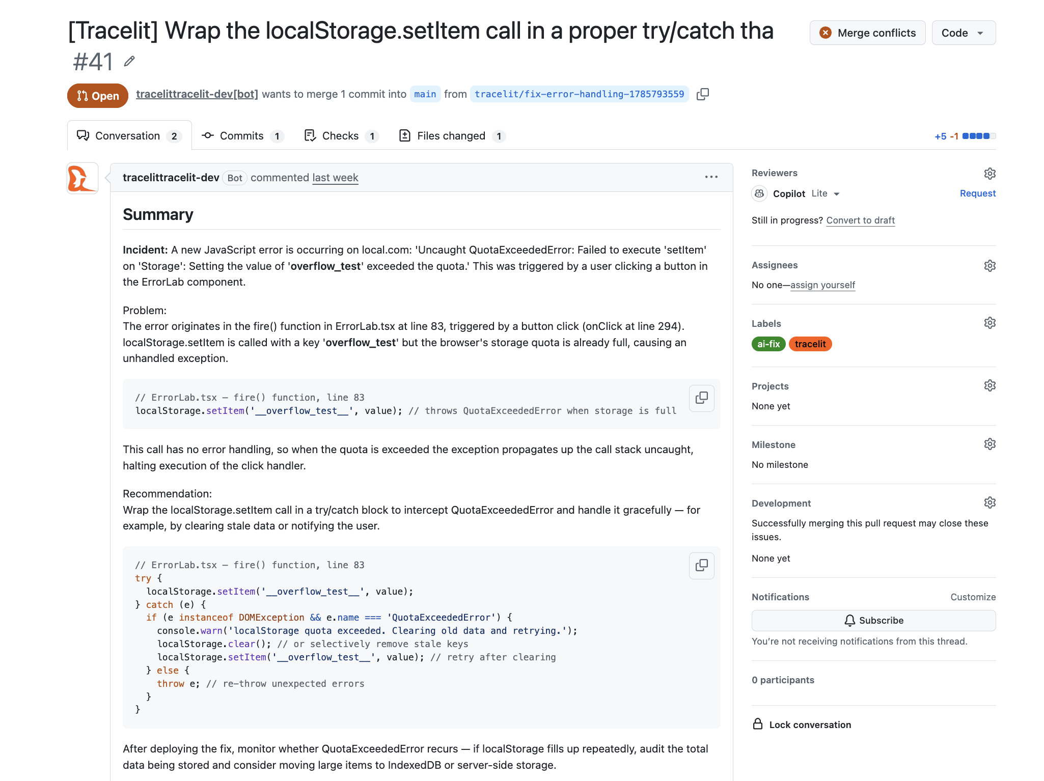 Tracelit dashboard spanning frontend sites and backend services