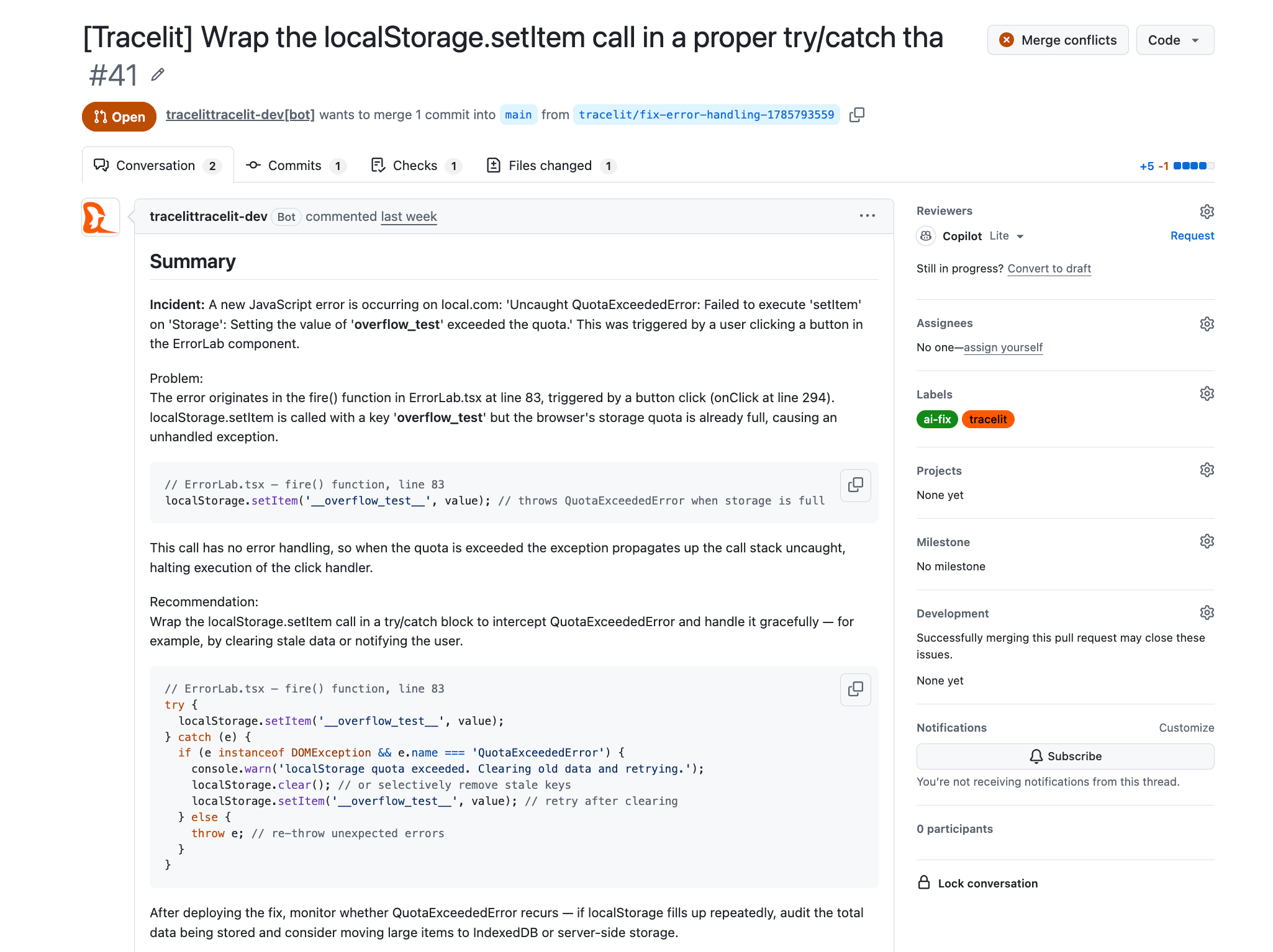 Tracelit dashboard spanning frontend sites and backend services