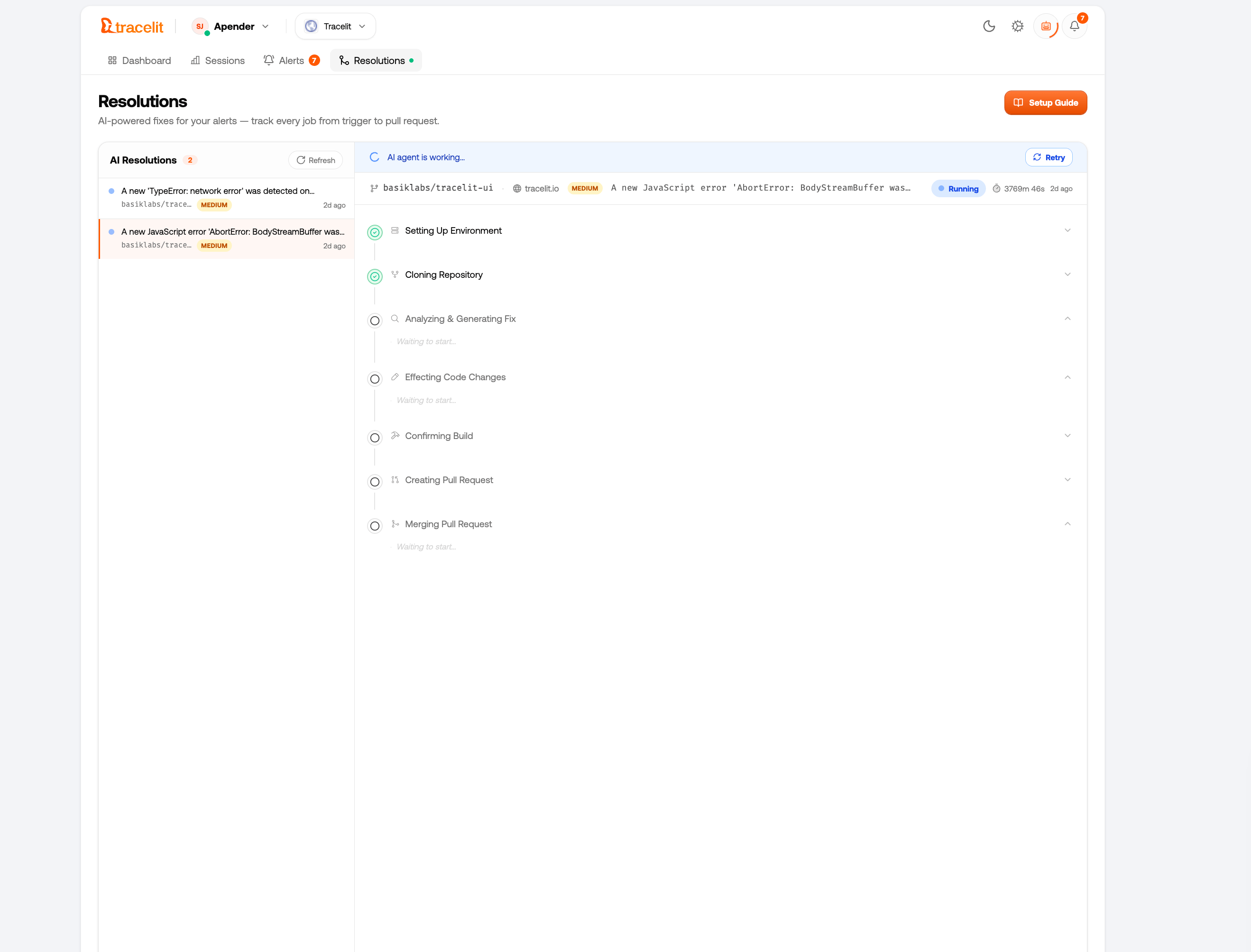 Resolution pipeline stages in Tracelit