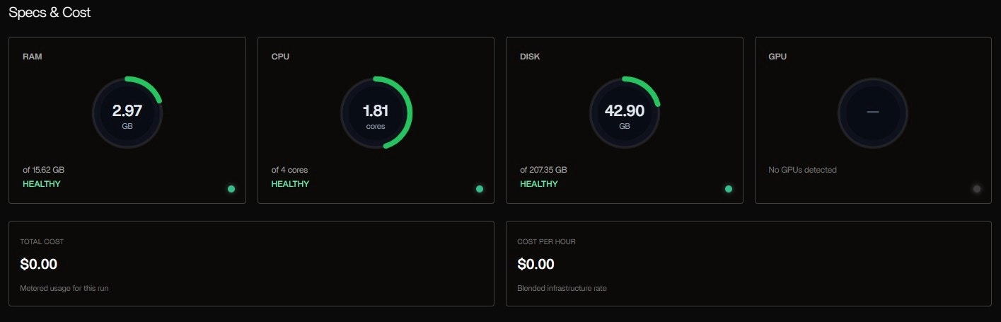 System Specs & Cost Panel