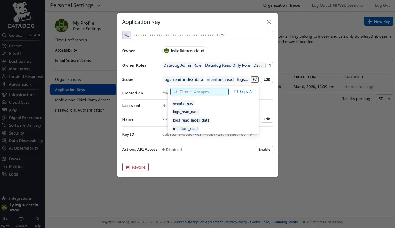 Datadog App Key Scope