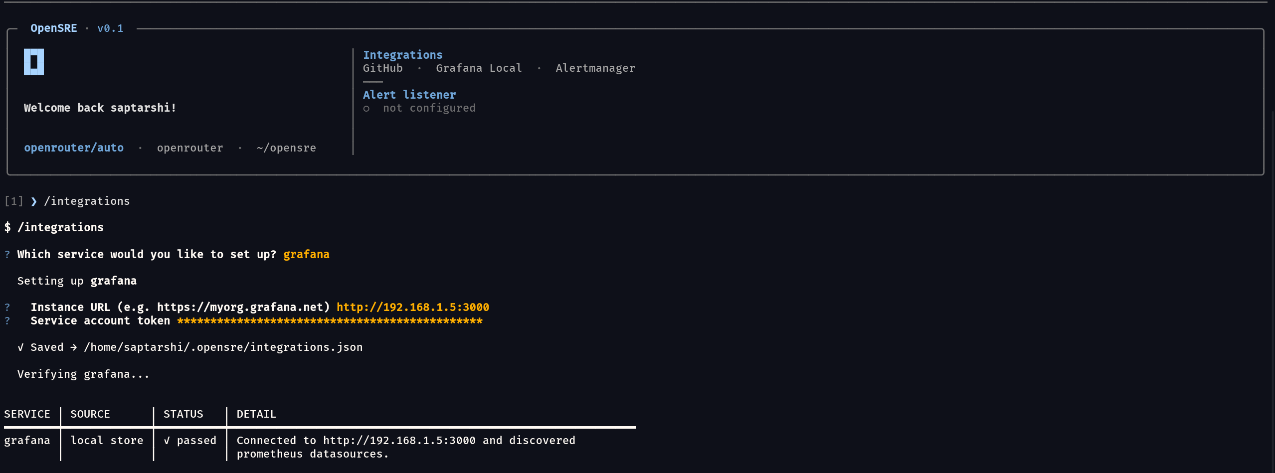 Successful Grafana Integration with OpenSRE