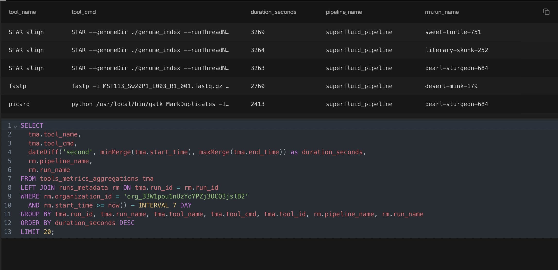 Longest Tool Execution