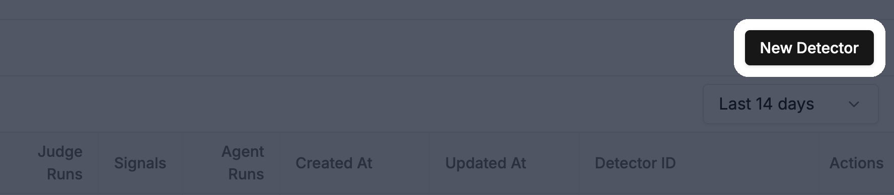 Detectors page header with the New Detector button highlighted