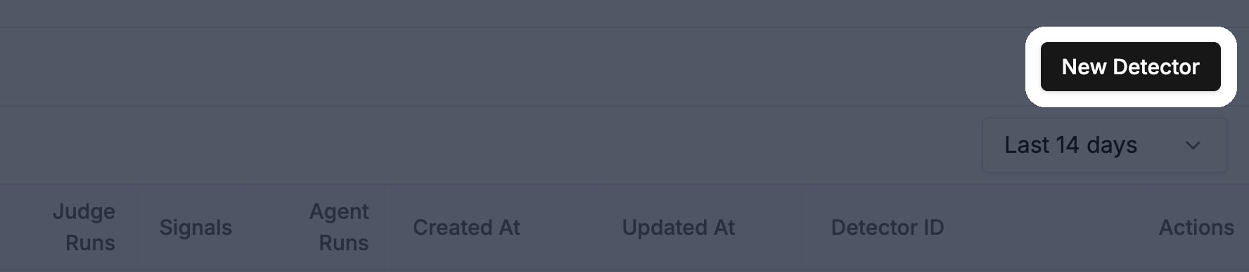 Detectors page header with the New Detector button highlighted
