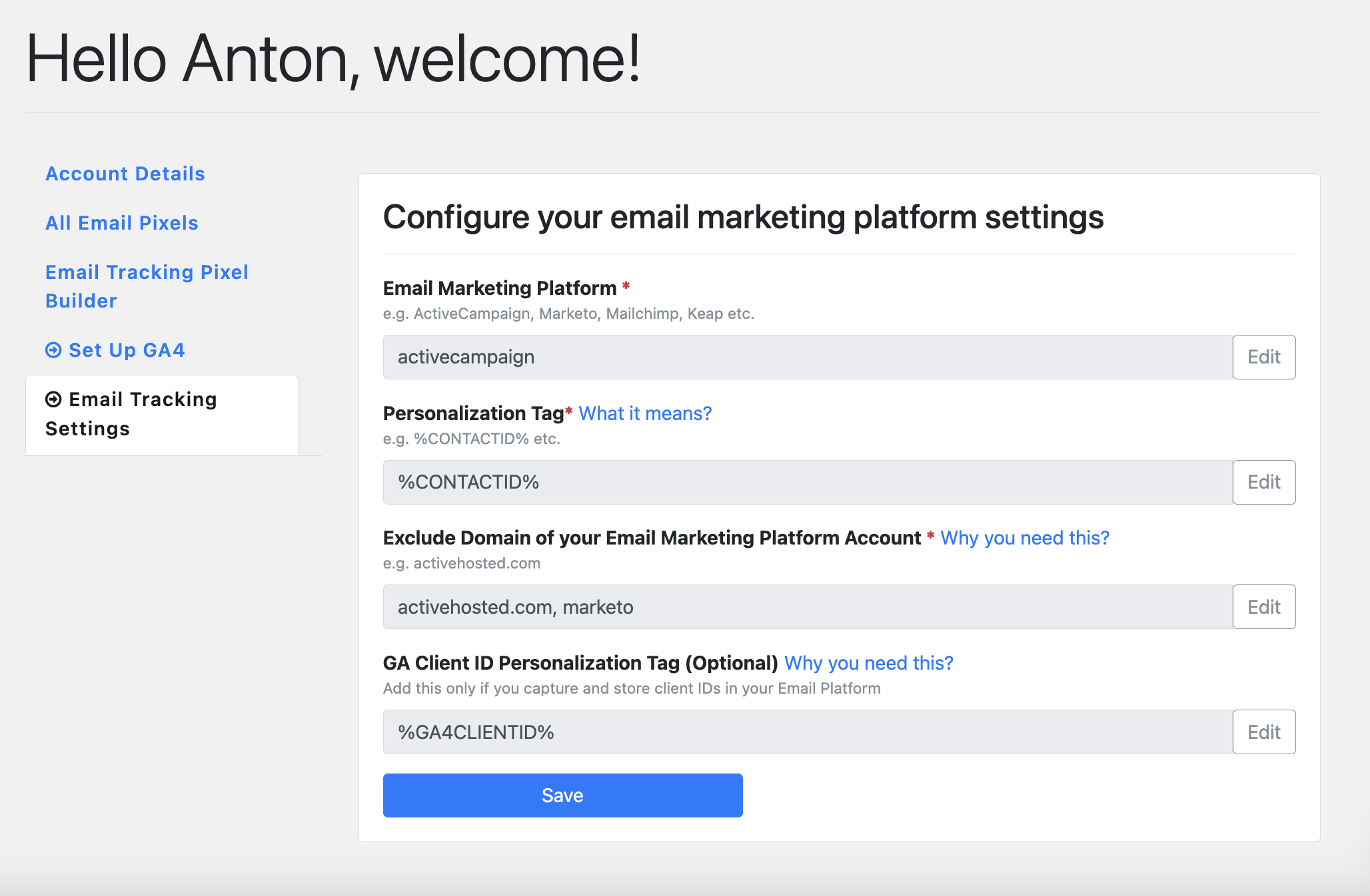 Email Platform Settings
