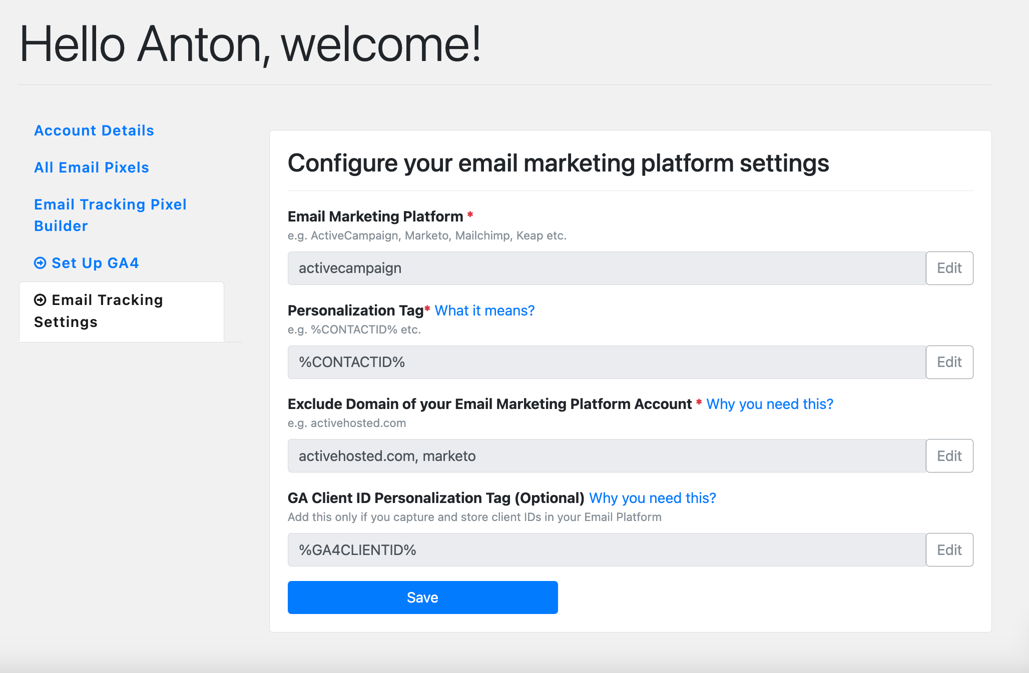 Email Platform Settings