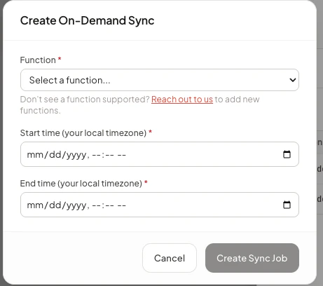 Create On-Demand Sync modal