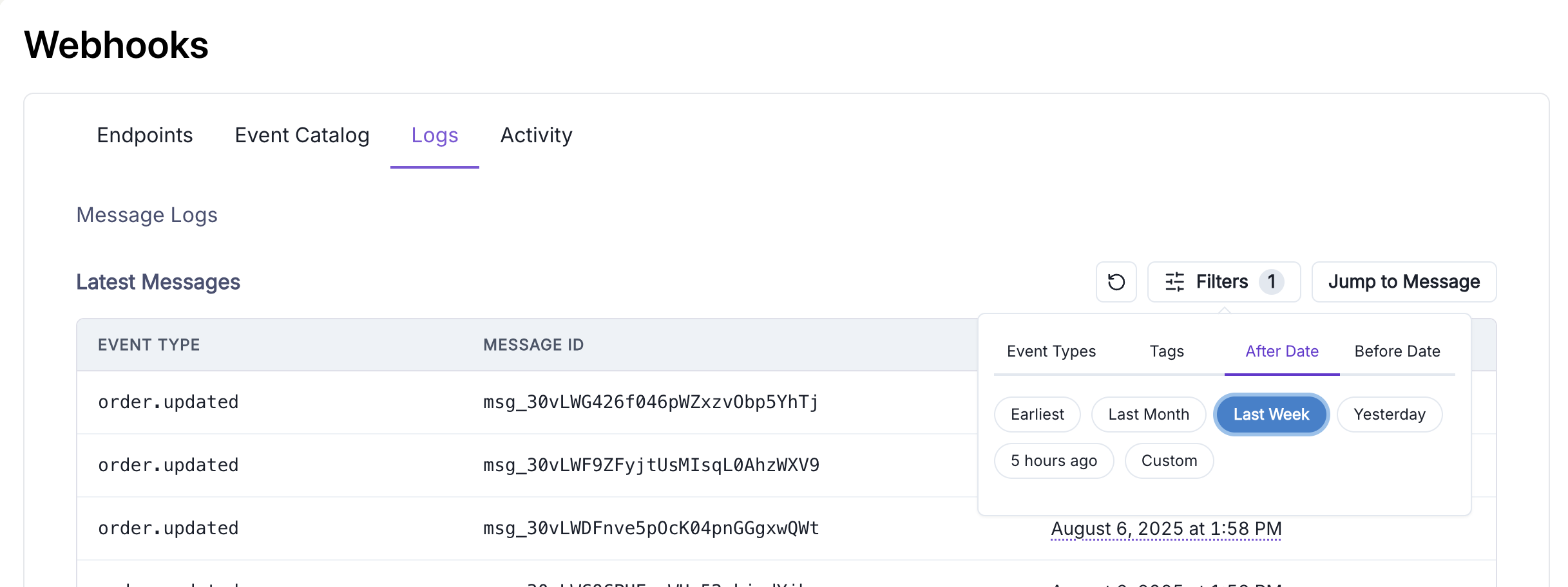 Trackstar Webhooks Filter by Date