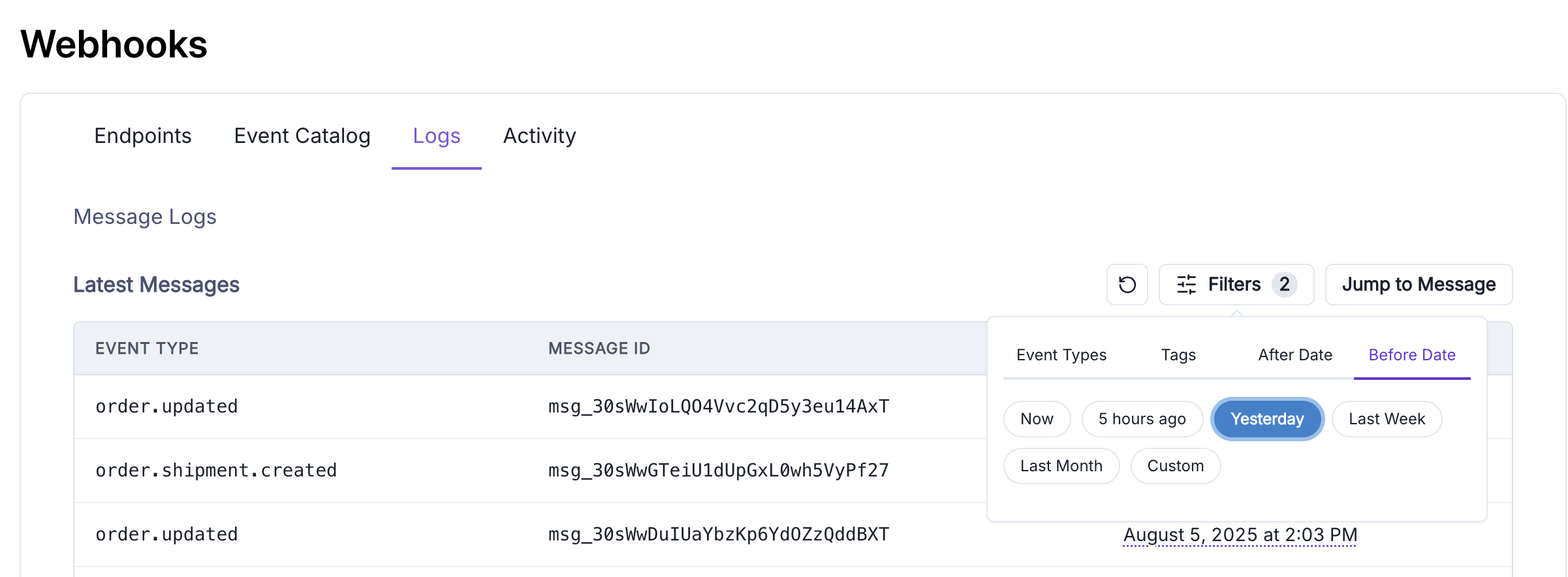 Trackstar Webhooks Filter by Date