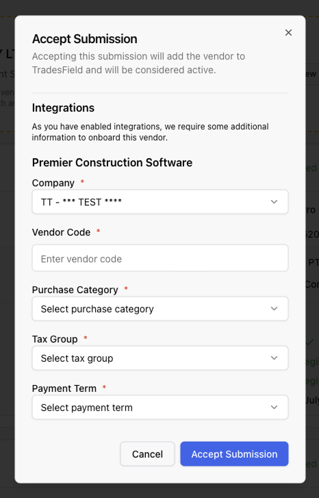 Approve submission with Premier fields
