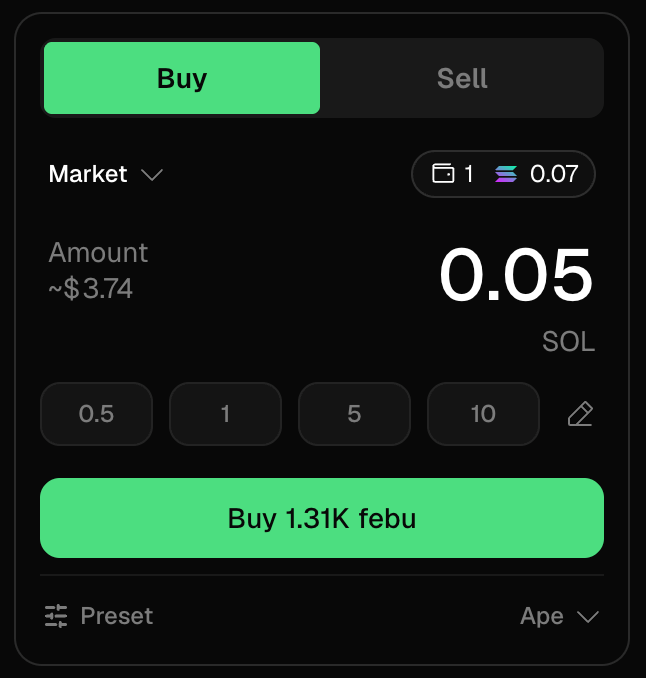 buy panel on token page
