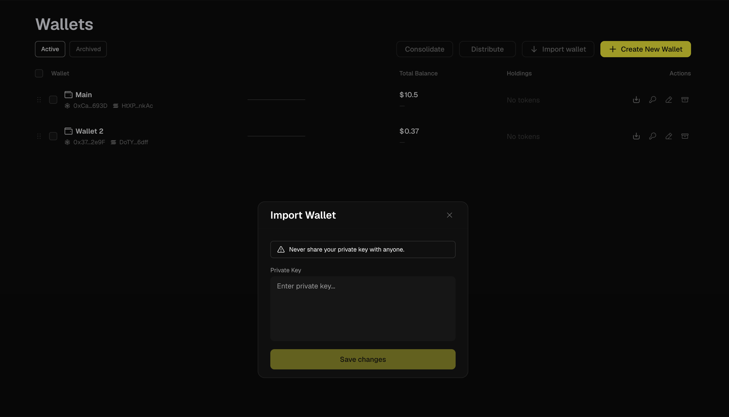 import wallet flow