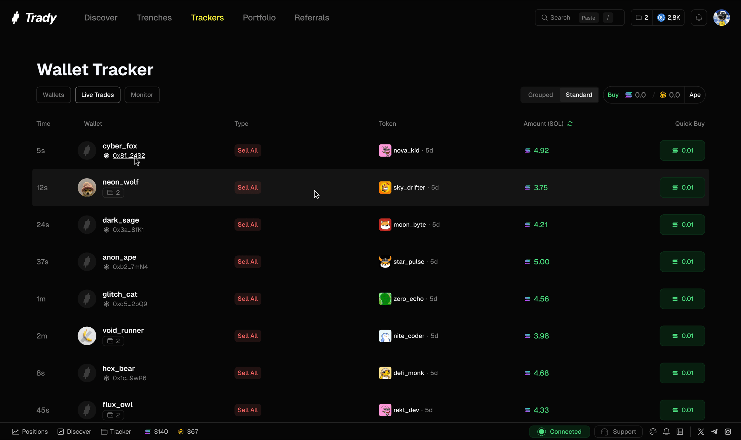 live trades feed