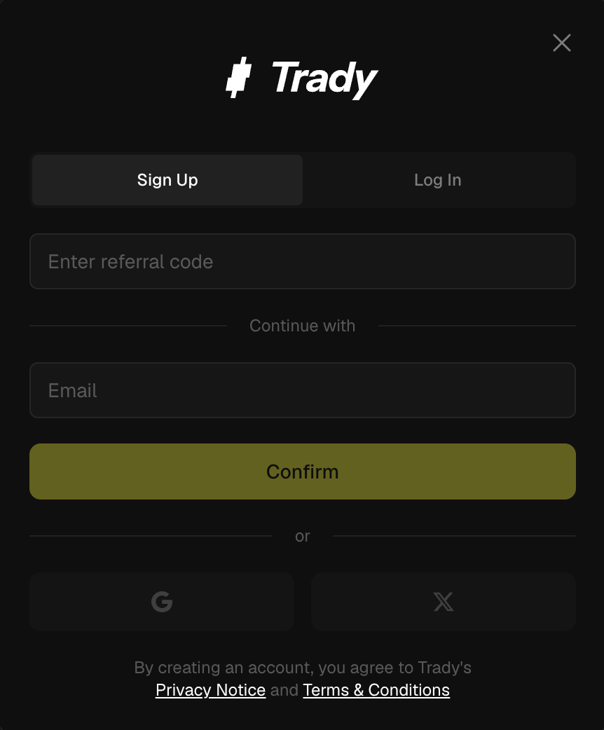 sign-up screen with login options