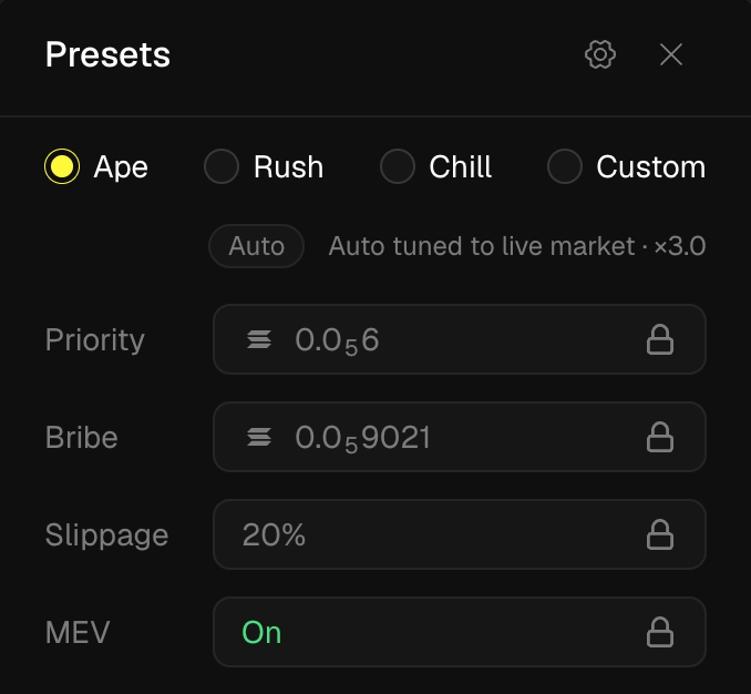 transaction settings panel