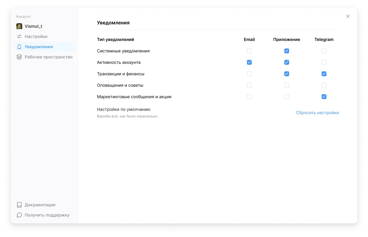 Настройки уведомления