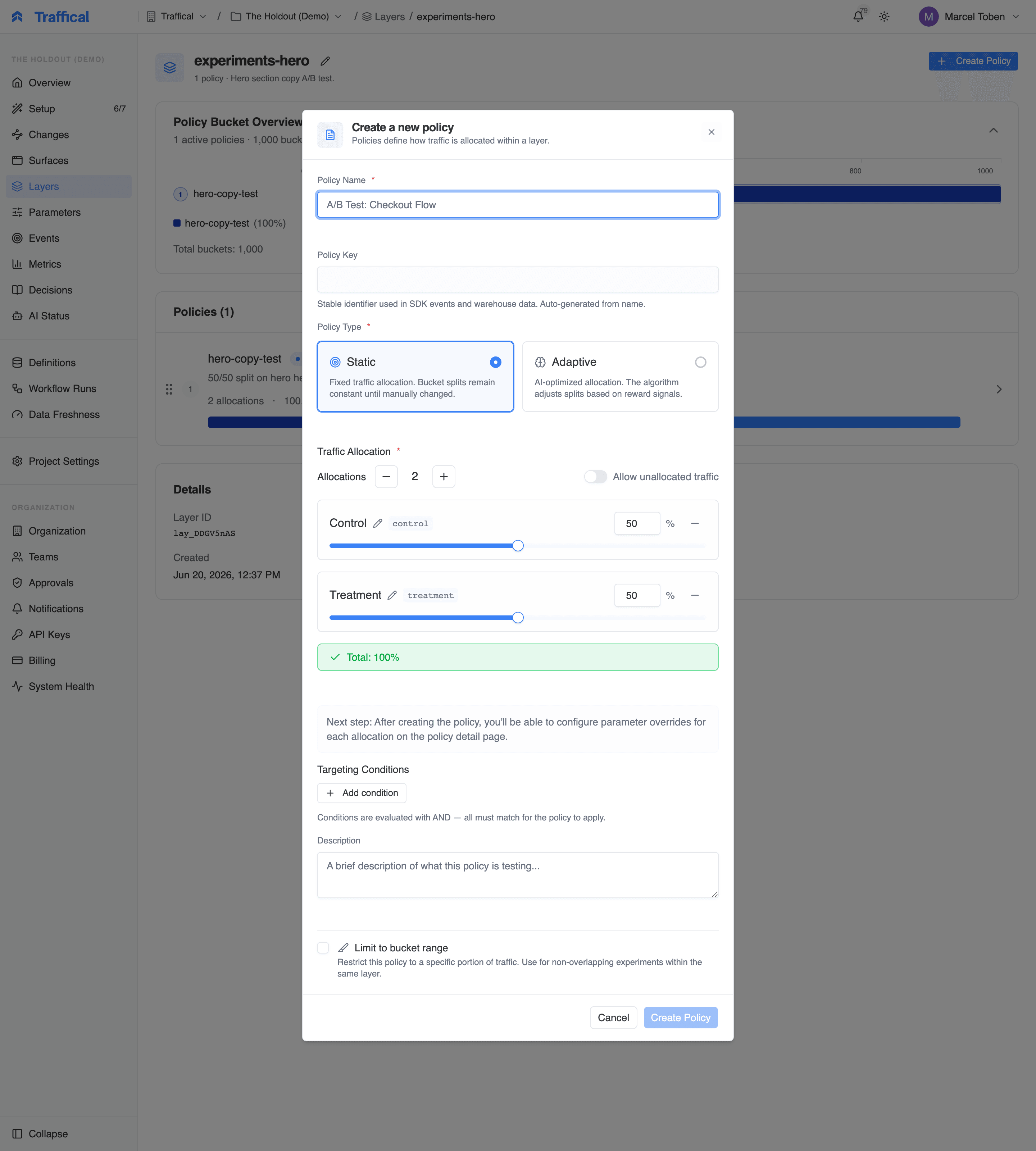 Create a new layer dialog with the Feature flag template selected