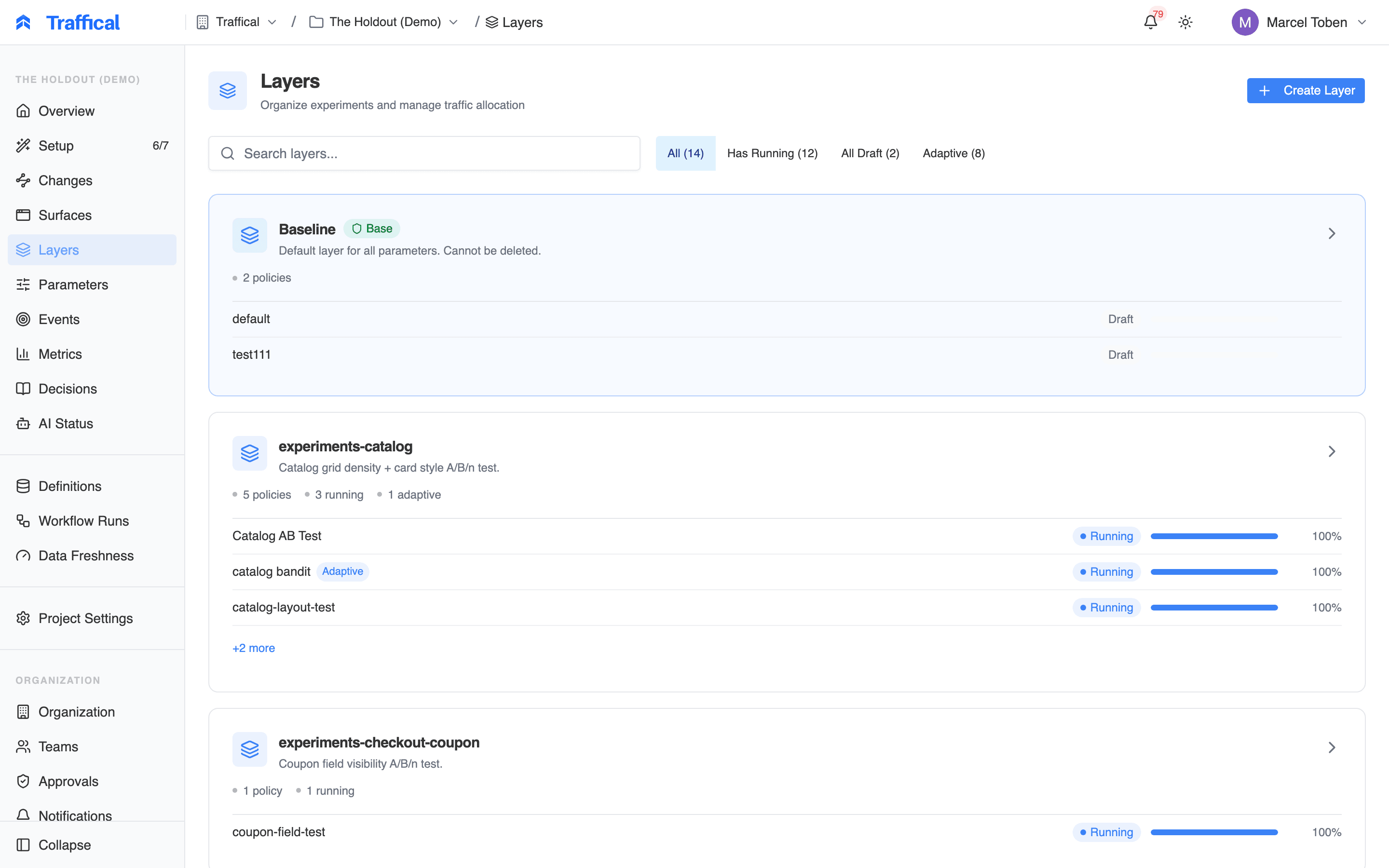 Layer cards with policy summaries and state filters