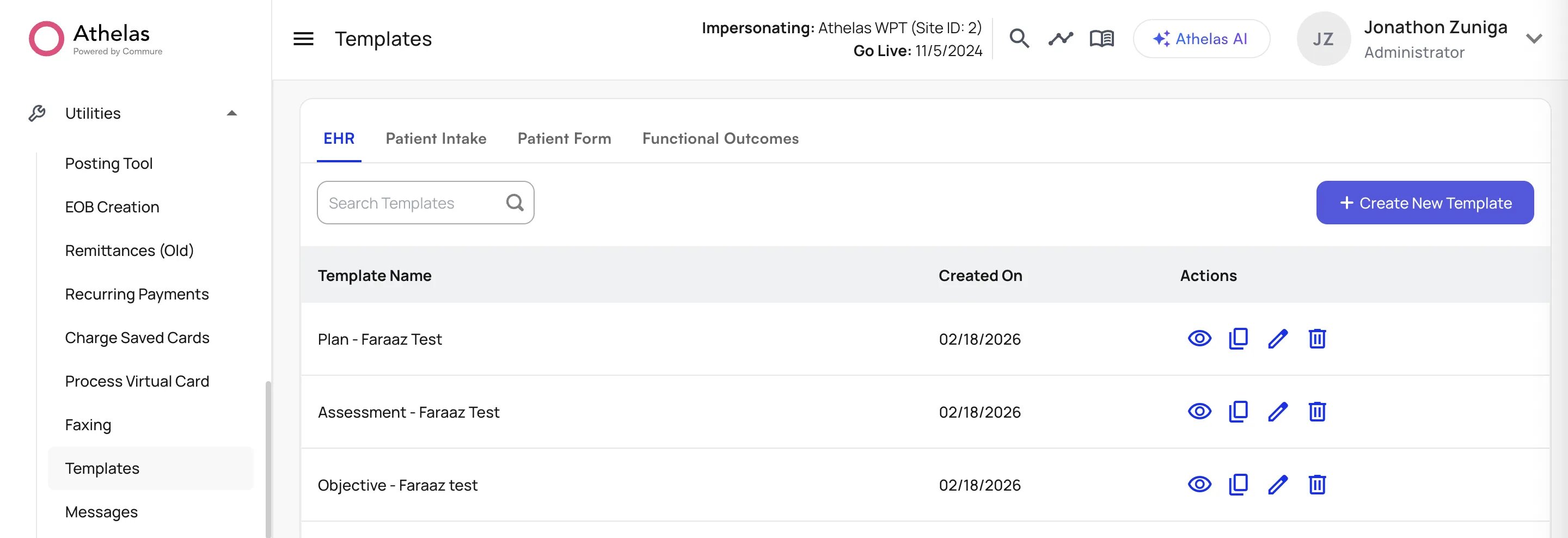 Templates section under Utilities